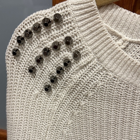 Express White Sweater with Studded Shoulders​ - Picture 4 of 9